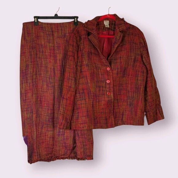 Giorgio Fiorlini Plus 2-Piece Suit 18W/20W Women’s Lined Tweed Blazer Skirt - Picture 1 of 8